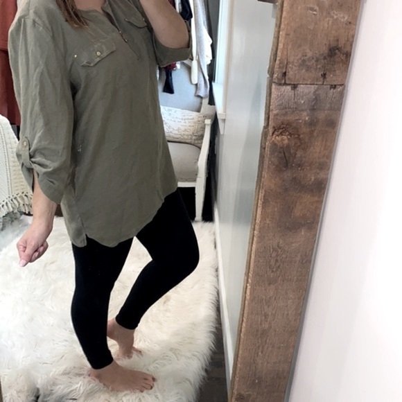 Emily Daniels olive green linen top size XLarge - Picture 3 of 9